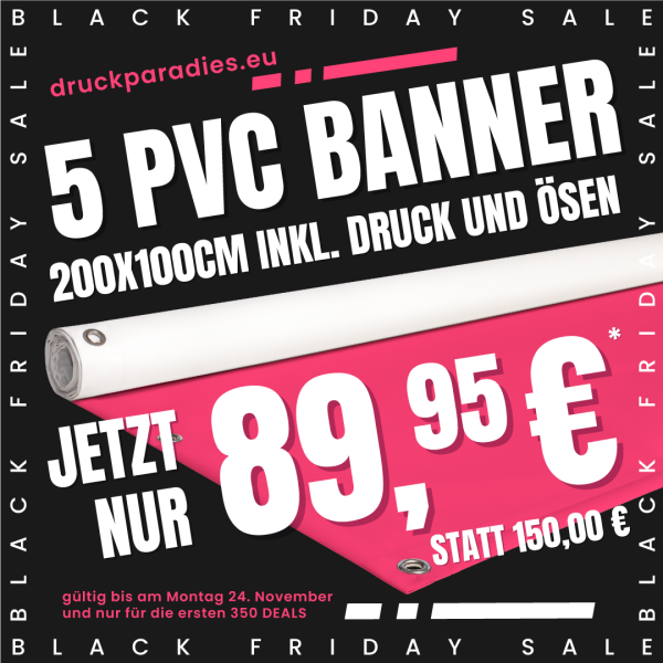 BLACK FRIDAY - 5 Stück PVC Banner 200x100cm mit Ösen
